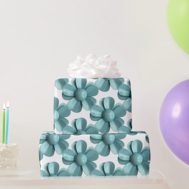 Pastel Blue Retro Daisy MOD Blume Blossom Geschenkpapier (Partygeschenke)