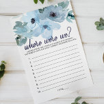 Pastel Blue Rose Blumenspiel Wo waren wir? Flyer<br><div class="desc">Wo waren wir Brautparty. Pastellblaue Aquarellblumensammlung von handbemalten wilden Rose. In unserem Zazzle-Shop finden Sie passende Artikel,  um Ihre Veranstaltungskollektion abzuschließen!</div>