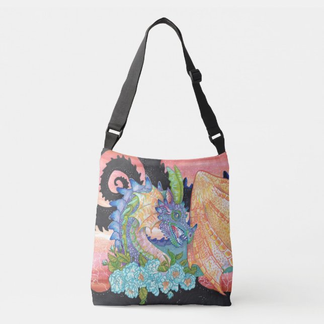 Pastel Blue Rose Dragon Tragetaschen Mit Langen Trägern (Vorderseite)