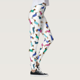 Pastel Blue Rose Turquoise Dachshund Leggings