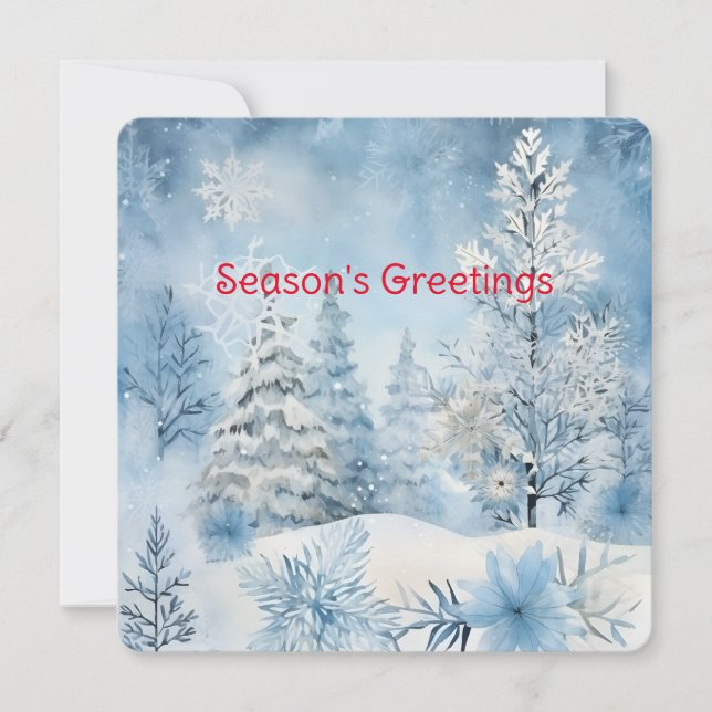 Pastel Blue Snow Forest Scene Weihnachten (Vorderseite)
