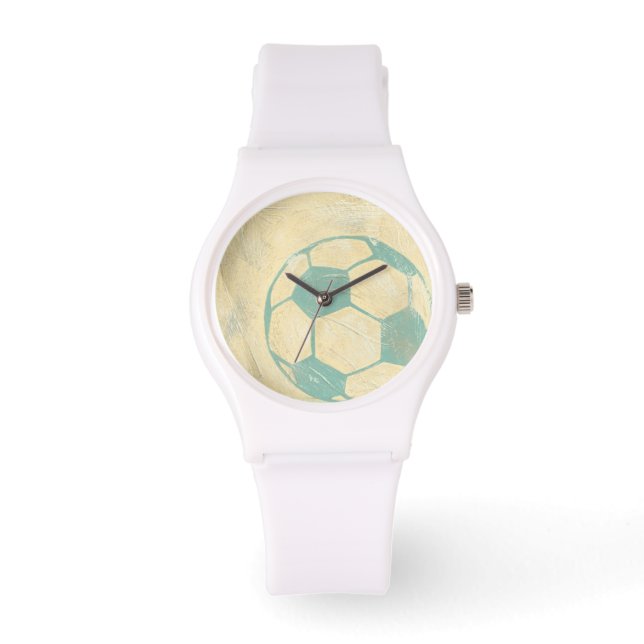 Pastel Blue Soccer Ball von Chariklia Zarris Armbanduhr (Vorderseite)