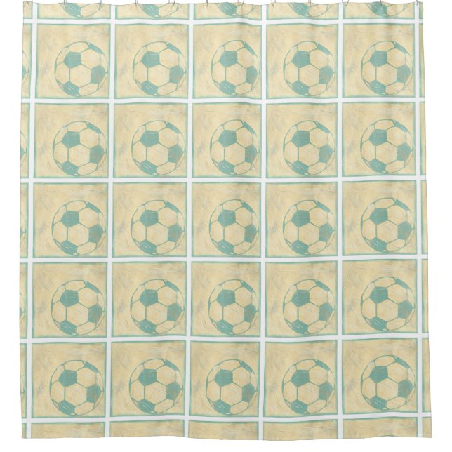 Pastel Blue Soccer Ball von Chariklia Zarris Duschvorhang (Vorderseite)