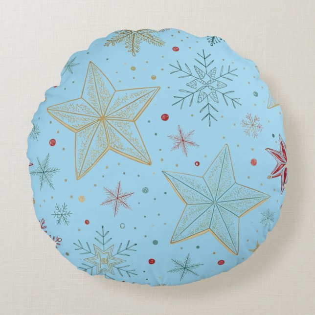 "Pastel Blue Star Motif Coussin rond (Devant)