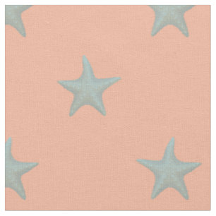 Pastel Blue Starfish auf Korallen Stoff