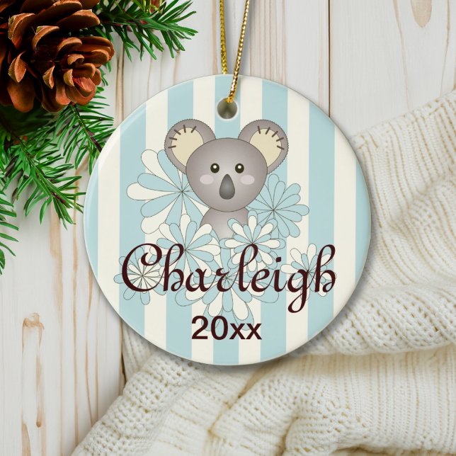 Pastel Blue Stripe Niedlich Baby Koala Kinder Weih Keramik Ornament (Von Creator hochgeladen)