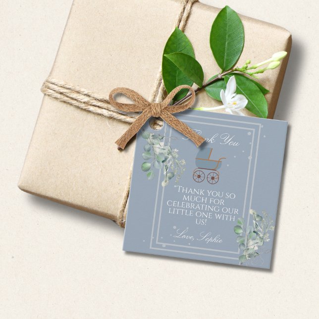 Pastel Blue Stripes Baby Carriage Baby Dusche Geschenkanhänger (Von Creator hochgeladen)