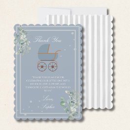Pastel Blue Stripes Baby Carriage Baby Shower Dankeskarte