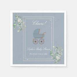 Pastel Blue Stripes Baby Carriage Baby Shower Serviette