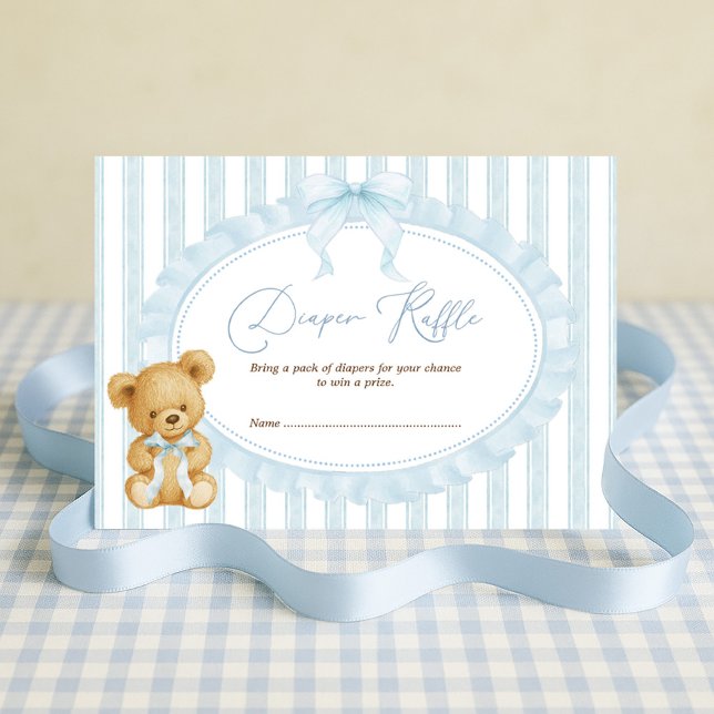 Pastel Blue Teddy Bear Diaper Raffle Baby Boy Begleitkarte (Von Creator hochgeladen)