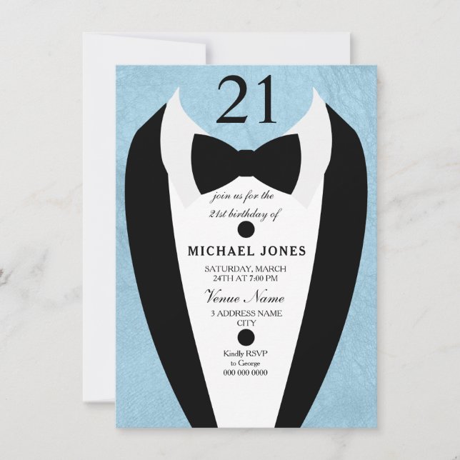 Pastel Blue Tuxedo Mens 21e Invitation de fête d'a (Devant)
