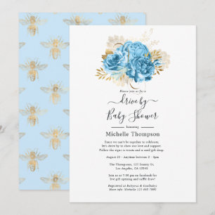 Pastel Blue und Gold Floral Drive By Shower Einladung