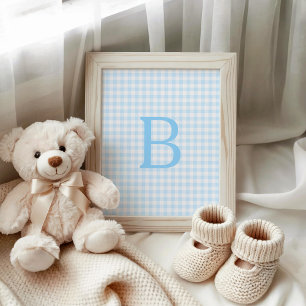 Pastel Blue und White Gingham Monogram Poster