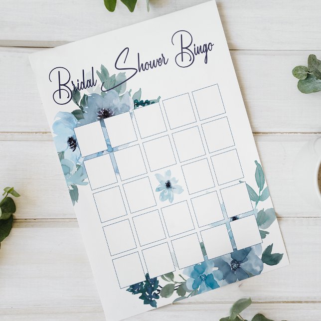 Pastel Blue Watercolor Rose Floral Bridal Bingo (Von Creator hochgeladen)