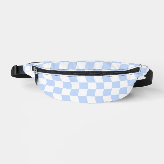 Pastel Blue White Retro Checkerboard Pattern Bauchtasche (Vorderseite)