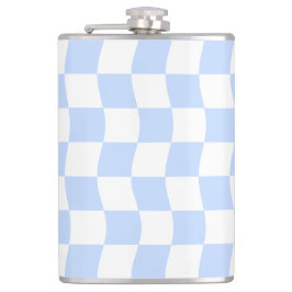 Pastel Blue White Retro Checkerboard Pattern Flachmann