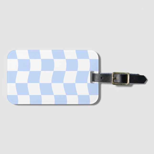 Pastel Blue White Retro Checkerboard Pattern Gepäckanhänger (Vorderseite (Horizontal))
