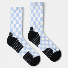 Pastel Blue White Retro Checkerboard Pattern Socken