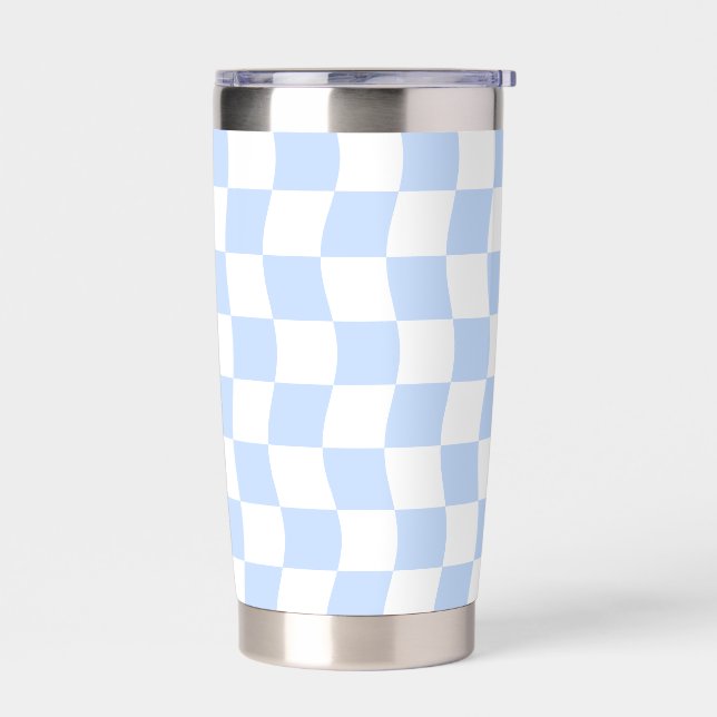 Pastel Blue White Retro Checkerboard Pattern Thermobecher (Links)