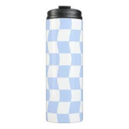 Pastel Blue White Retro Checkerboard Pattern Thermosbecher
