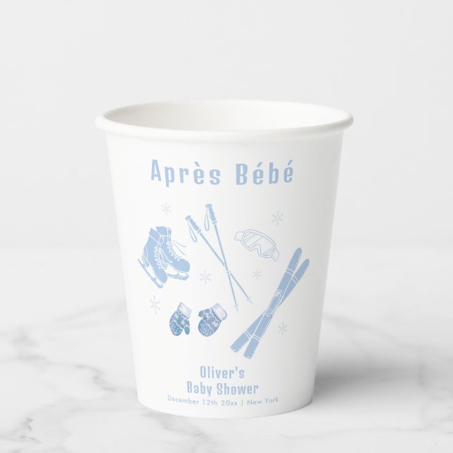Pastel Blue Winter Après Bébé Ski Boy Baby Shower  Pappbecher (Vorderseite)