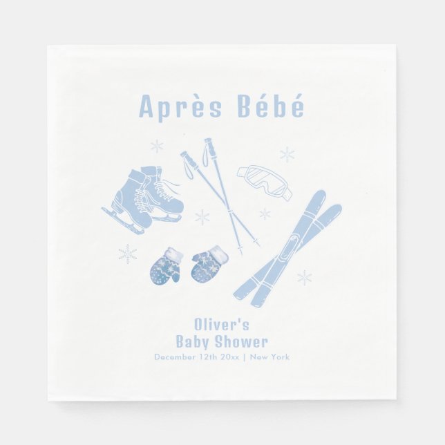 Pastel Blue Winter Après Bébé Ski Boy Baby Shower  Serviette (Vorderseite)