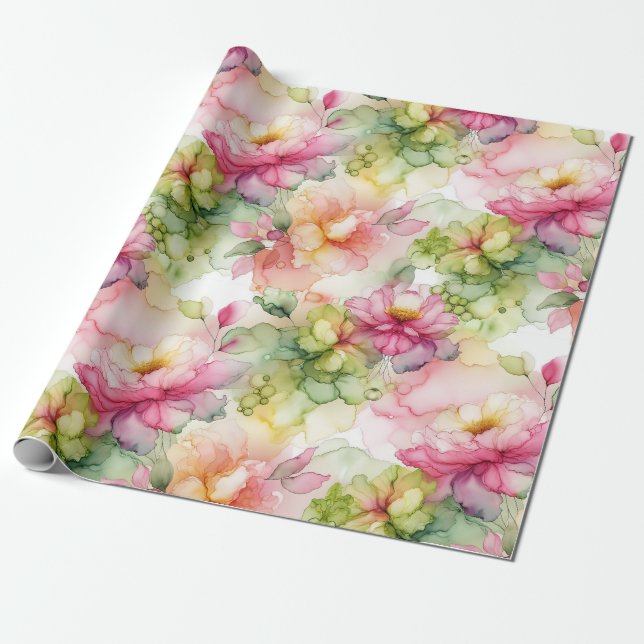 Pastel Blume Alkohol Tinte Illustration Druck Geschenkpapier (Ungerollt)
