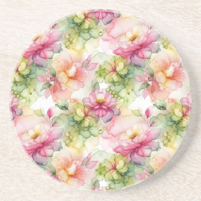 Pastel Blume Alkoholtinte Illustration Getränkeuntersetzer (Vorne)