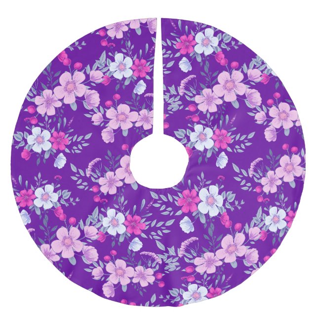 Pastel-Blume Blumendruck auf elegante Lila Polyester Weihnachtsbaumdecke (Vorderseite)