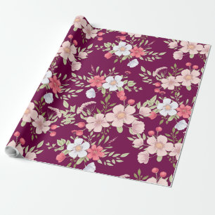 Pastel-Blume Blumendruck auf elegantem Burgund Geschenkpapier