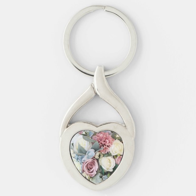 Pastel Blume Bouquet Heart geformt Schlüsselanhänger (Vorderseite)