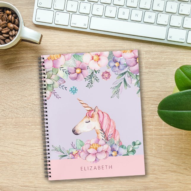 Pastel-Blume Einhorn Personalisierter Name Notizbuch (Pastel Flower Unicorn Personalized Name Notebook)