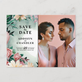 Pastel Blume Elegante: Grün blühende Hochzeit Feiertagspostkarte