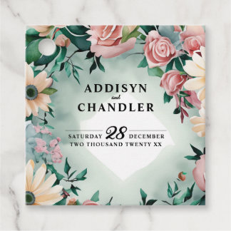 Pastel Blume Elegante: Grün blühende Hochzeit Geschenkanhänger