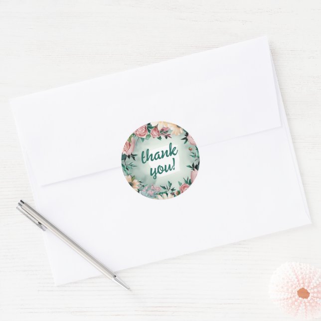 Pastel Blume Elegante: Grün blühende Hochzeit Runder Aufkleber (Umschlag)