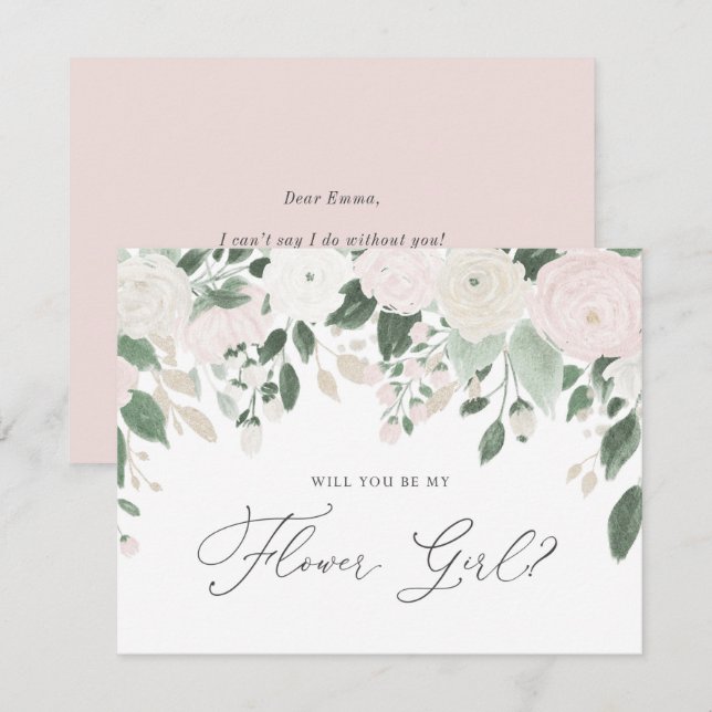 Pastel Blume Glitzer werden Sie mein Blumenmädchen Einladung (Vorne/Hinten)