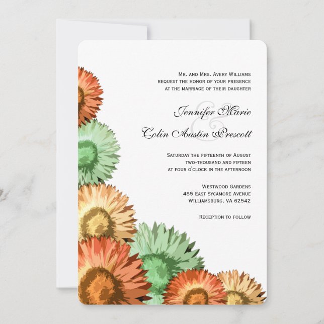 Pastel Blume Mint Coral Peach Hochzeit Einladung (Vorderseite)