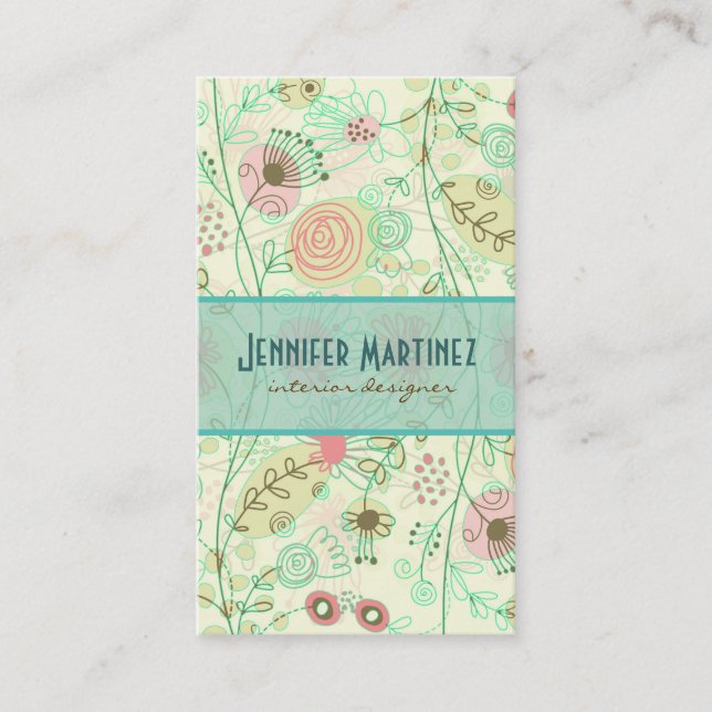 Pastel Blume mit einfacher Handzeichnung Retro Visitenkarte (Vorderseite)