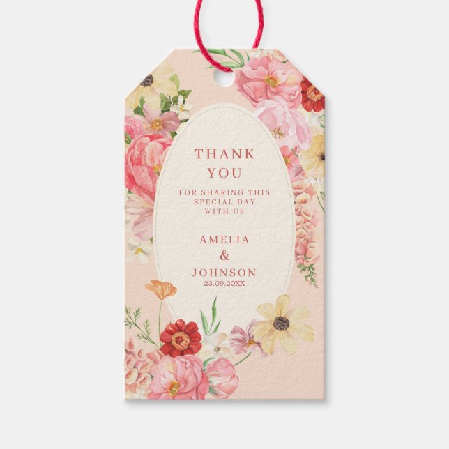 Pastel Blumengarten Frühling Hochzeit Danke Geschenkanhänger (Vorderseite)