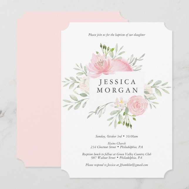Pastel Blush Baptism Invitation (Devant / Derrière)