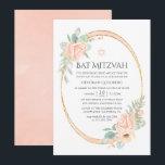 Pastel Blush Floral Geometric Bat Mitzvah Einladung<br><div class="desc">Rosa,  polygonale Fledermaus-Mitzvah-Einladung mit geometrischem Rahmen aus goldenem Glitzer,  der schnell und einfach auf Ihre Veranstaltungsspezifikationen zugeschnitten ist.</div>