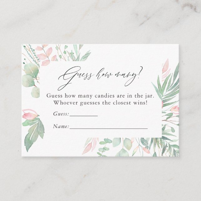 Pastel Blush Greenerenery Baby Shower Candy Guessi Begleitkarte (Vorderseite)