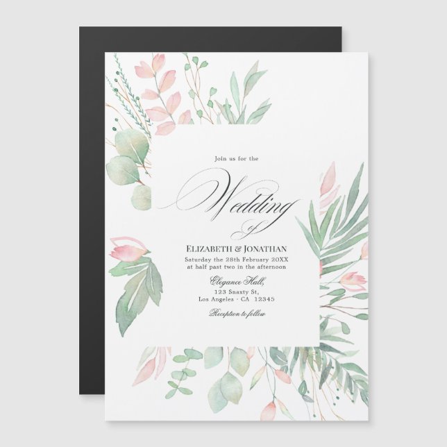 Pastel Blush Greenerity Wedding Magneteinladung (Vorne/Hinten)