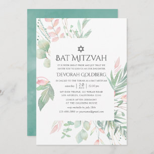 Pastel Blush Greenery Bat Mitzvah Einladung