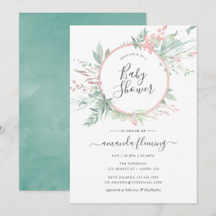 Pastel Blush Greenery Geometric Baby Shower Einladung