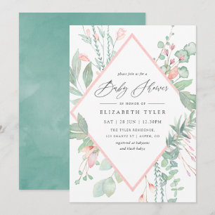 Pastel Blush Greenery Geometric Baby Shower Einladung