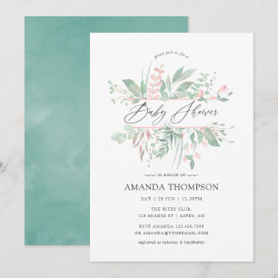 Pastel Blush Greenery Geometric Baby Shower Einladung