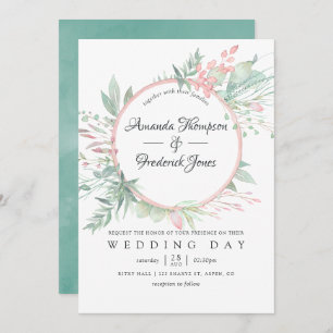 Pastel Blush Greenery Geometric Wedding Einladung
