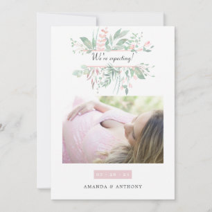Pastel Blush Greenery Photo Faire-part de grossess