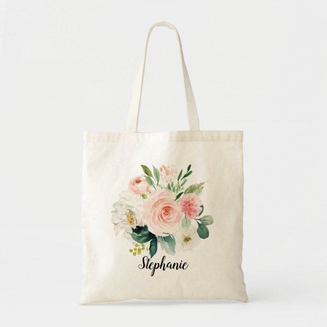 Pastel Blush Hübsch Pink Botanische Hochzeit mit f Tragetasche (Vorne)
